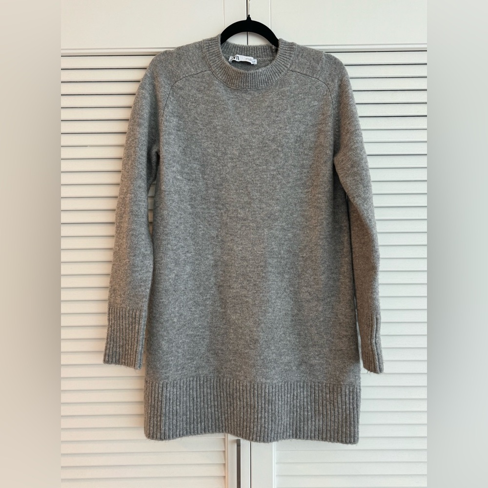 Zara Wool Blend Gray Midi Knit Dress US S